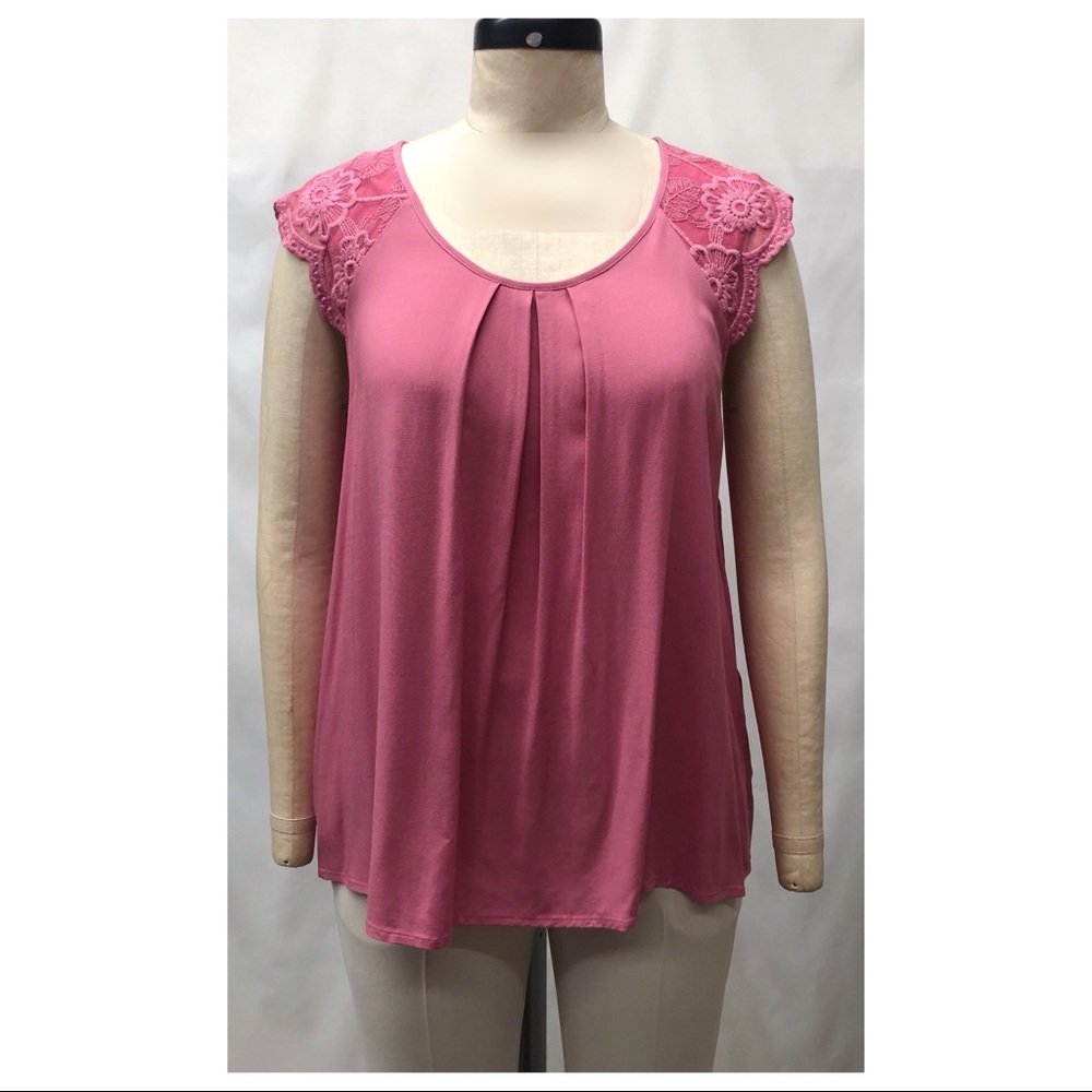 Coldwater Creek Mauve Ever After Lace Short Sleeve Top